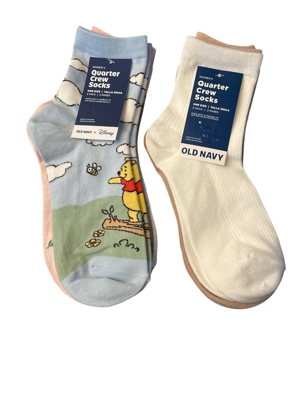 6 Pairs of Old Navy Womens Socks- 3 Winnie the Pooh /3 Solid with Floral Detail - Picture 2 of 9